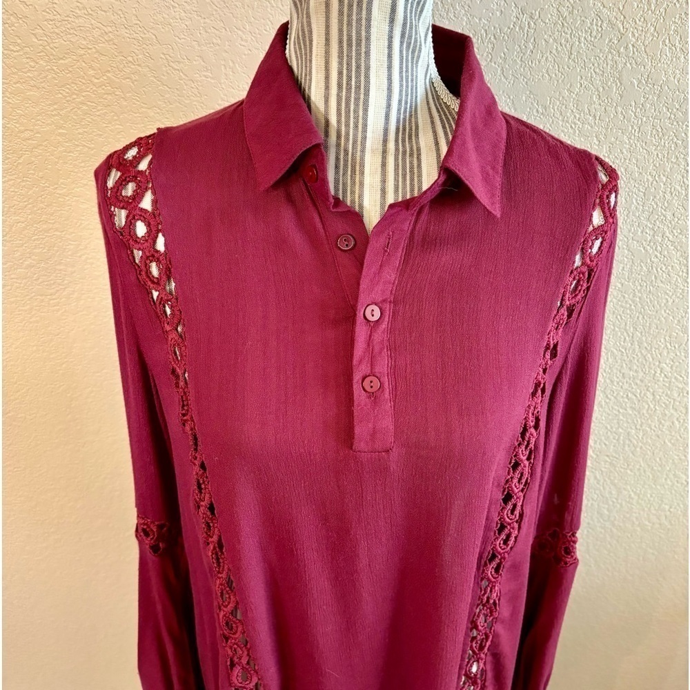 Ecru Lab Dress Small Long Sleeves Crochet Lace Detail Rayon Ties Tassels Boho - Picture 2 of 16